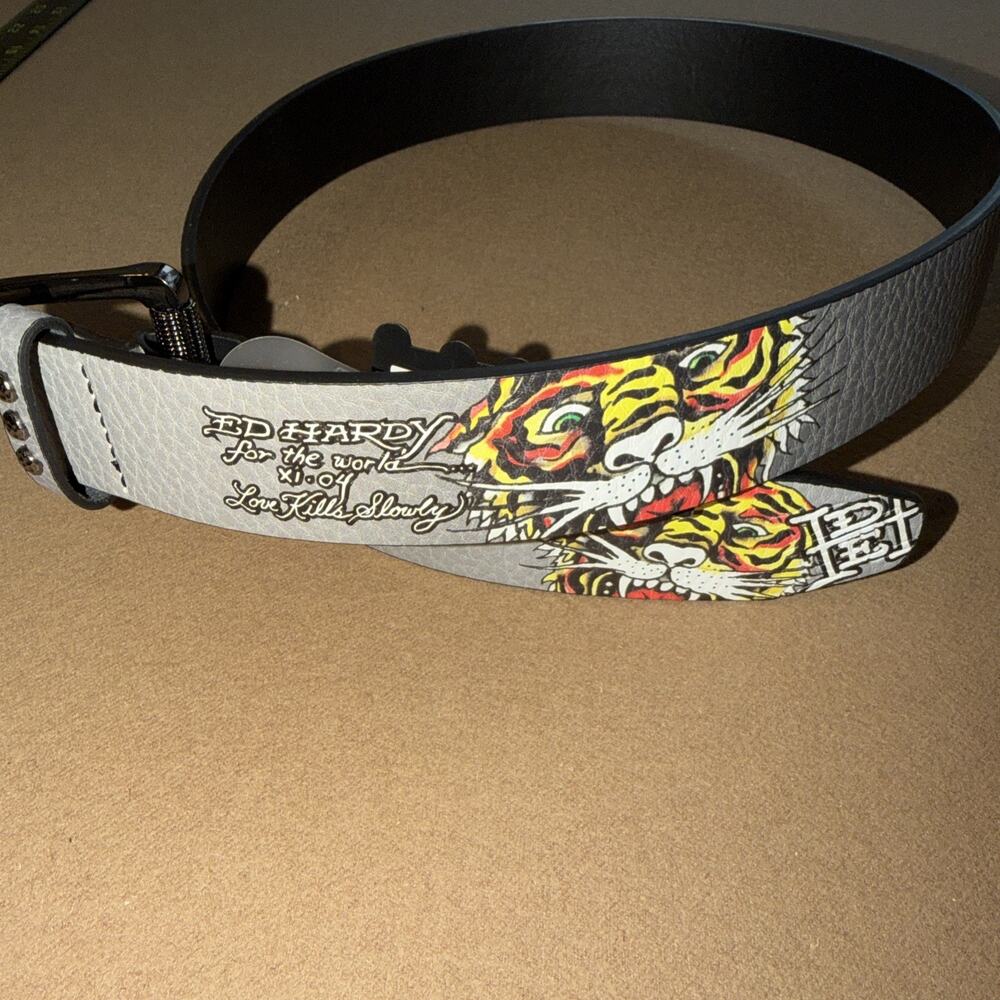 ED HARDY Men’s Roller Belt Gray With Tiger Size 32